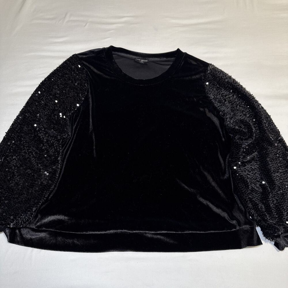 Lane Bryant Womens 22 /24 Plus Black Velvet Velour Top Sequin Long Sleeve EUC